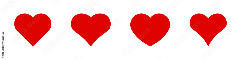Red heart icons set. Love symbols. Vector illustration. Red heart icons set. Love symbols. Vector illustration.