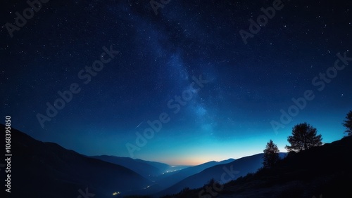 Breathtaking night sky panorama showcasing the Milky Way over serene hills. Perfect for nature and astronomy lovers