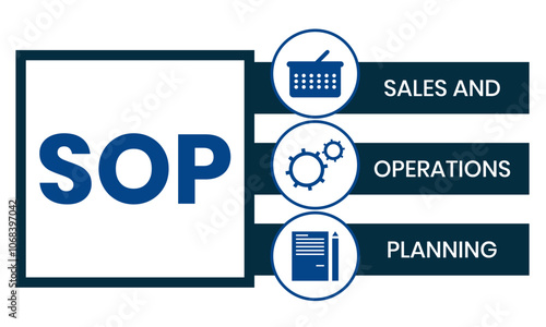 SOP - Sales and Operations Planning acronym. business concept background. vector illustration concept with keywords and icons. lettering illustration with icons for web banner, flyer, landing page