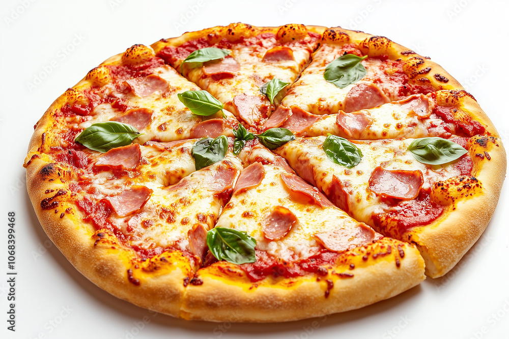 Delicious Pepperoni Pizza with Melted Cheese and Fresh Basil Close-Up Delicious Pepperoni Pizza with Melted Cheese and Fresh Basil Close-Up