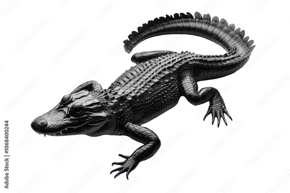 Black alligator resting on a surface in natural habitat during daylight hours Black alligator resting on a surface in natural habitat during daylight hours
