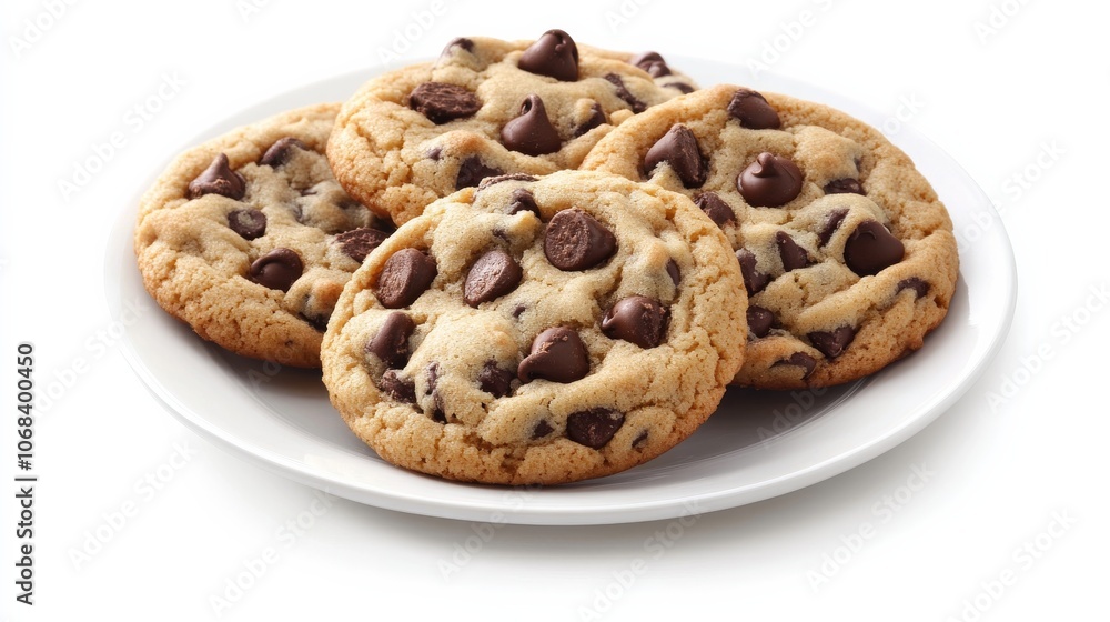Freshly Baked Chocolate Chip Cookies on a White Plate. Freshly Baked Chocolate Chip Cookies on a White Plate.