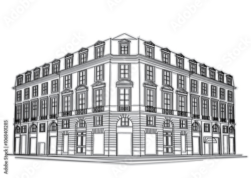 Traditional Paris house. Beautiful, illustration in modern style 