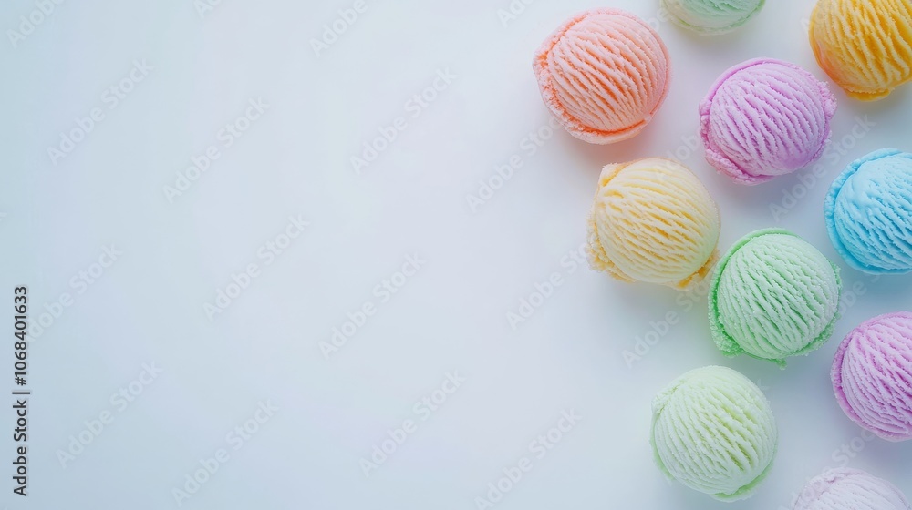Colorful Ice Cream Scoops on White Background. Colorful Ice Cream Scoops on White Background.