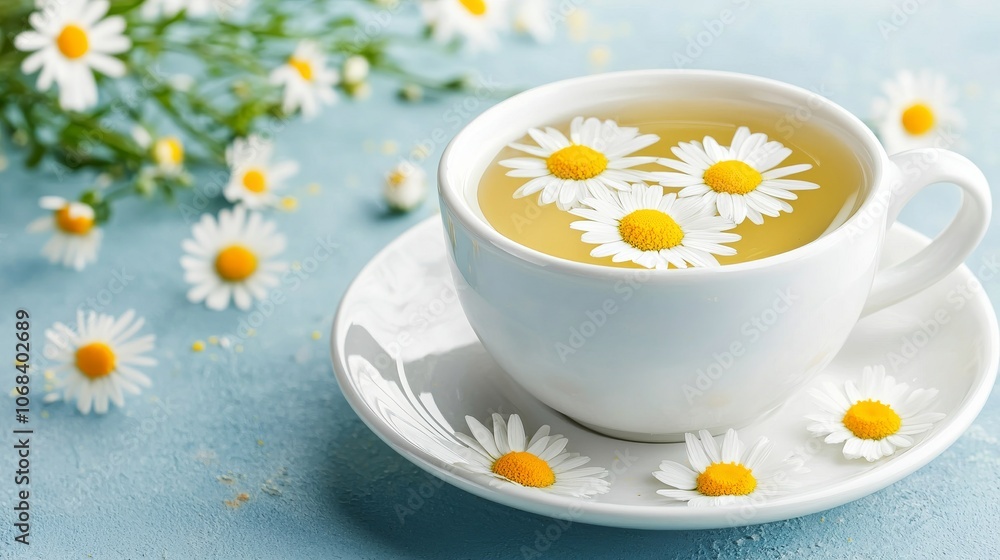 Cup of chamomile tea with chamomile flowers. Cup of chamomile tea with chamomile flowers.