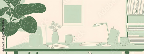 Blog header background showcasing minimalist line art in soothing green and white, perfect for lifestyle and wellness blogs photo