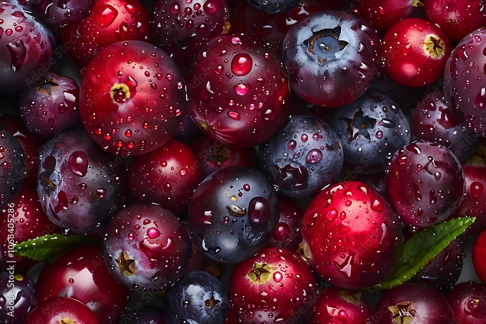 Cranberries and blueberries background. Top view, flat lay Cranberries and blueberries background. Top view, flat lay