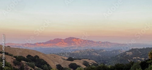 sunset over the mountains. Mount Diablo is a mountain peak in Contra Costa County, California, United States.