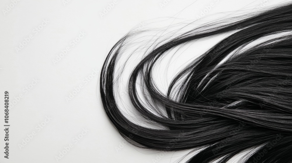 Black Hair Strands on White Background. Black Hair Strands on White Background.