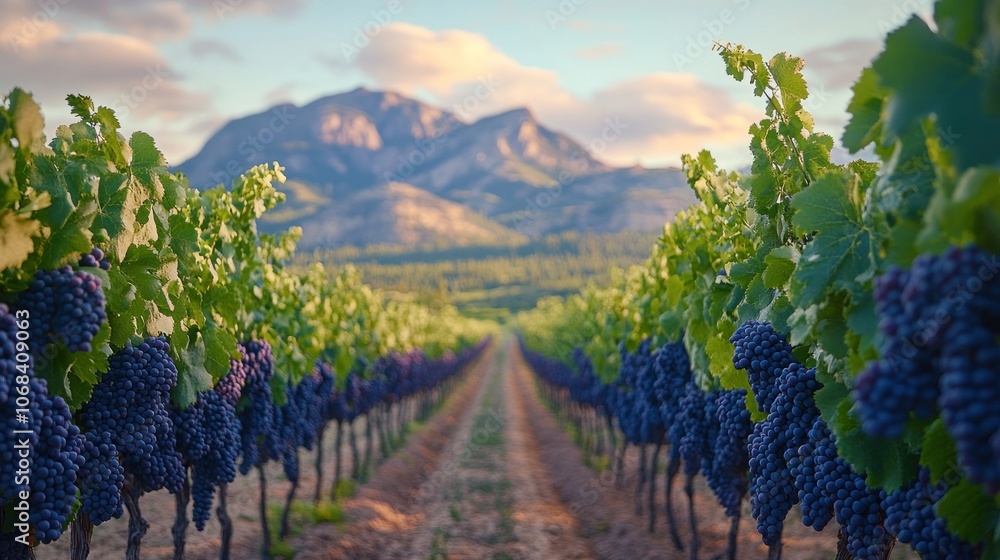 Naklejka premium Vineyard with Mountain Background