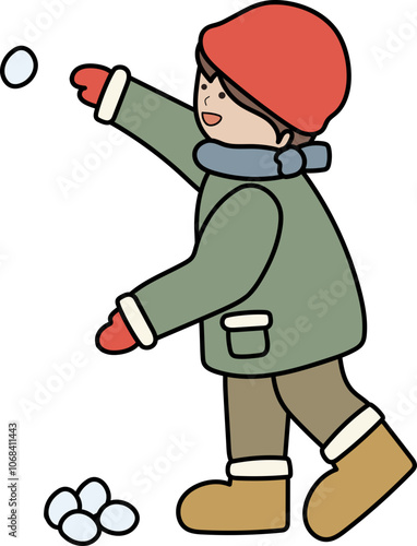 눈싸움 하는 겨울 어린이