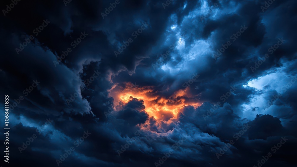 Fototapeta premium Season Transition: Rain Clouds Rolling In as Nature Shifts to Embrace Change and Renewal.