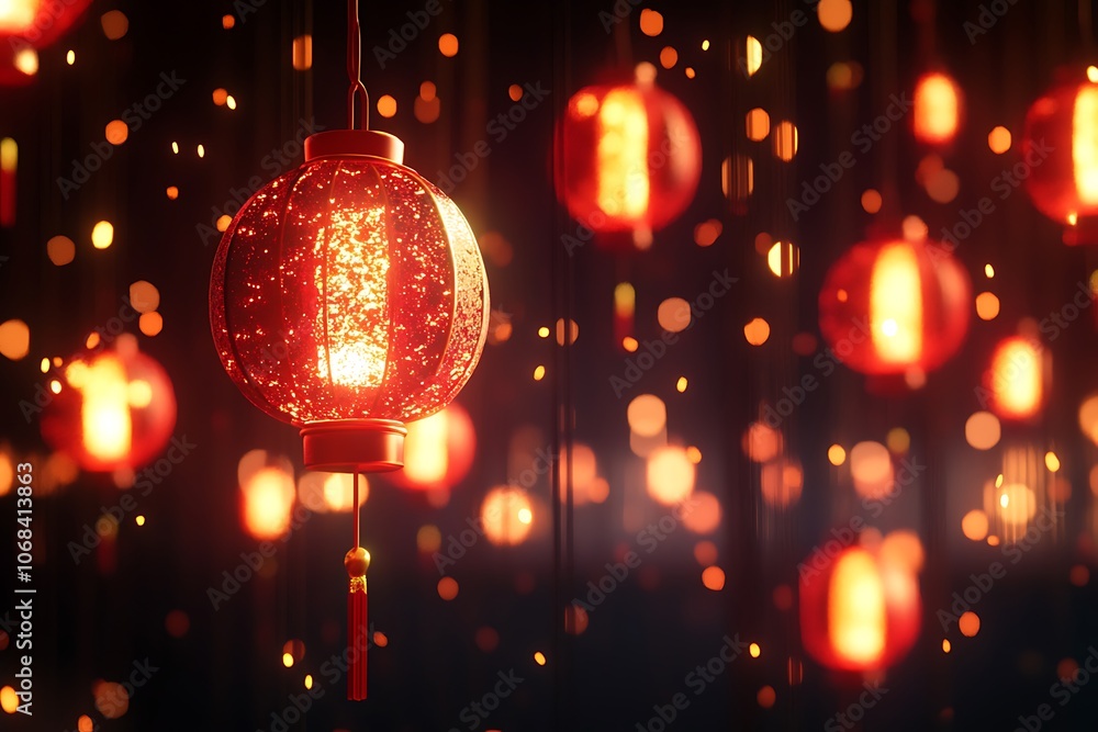 Chinese paper lantern on branch of blooming sakura. Chinese paper lantern on branch of blooming sakura.