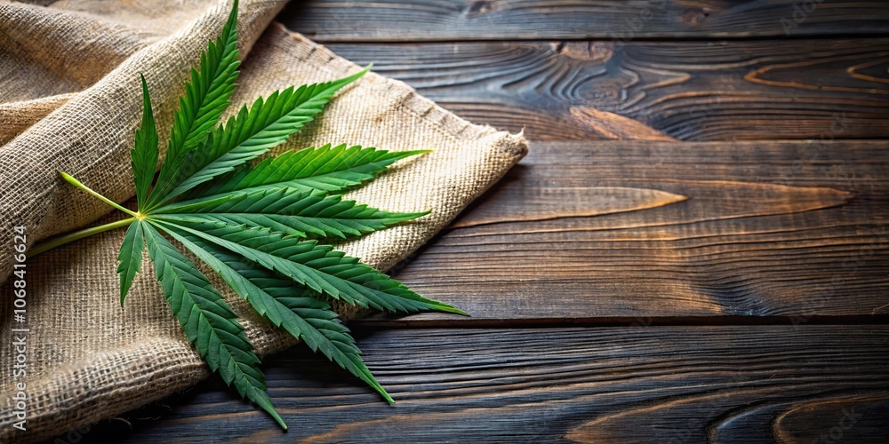 Cannabis leaves and hemp cloth on dark wooden surface , cannabis, leaves, hemp, cloth, roll, dark, wooden, surface, green Cannabis leaves and hemp cloth on dark wooden surface , cannabis, leaves, hemp, cloth, roll, dark, wooden, surface, green