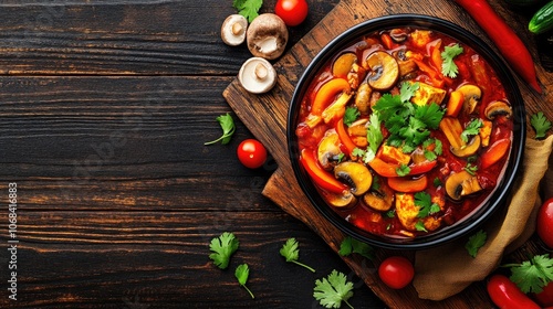 Hot Sour Soup with Mushrooms and Tofu in Bowl