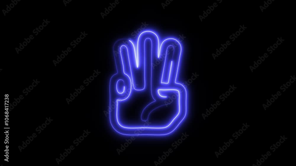 Glowing Three Fingers Icon and Symbol in HD Video Neon Animation on Black Background Glowing Three Fingers Icon and Symbol in HD Video Neon Animation on Black Background