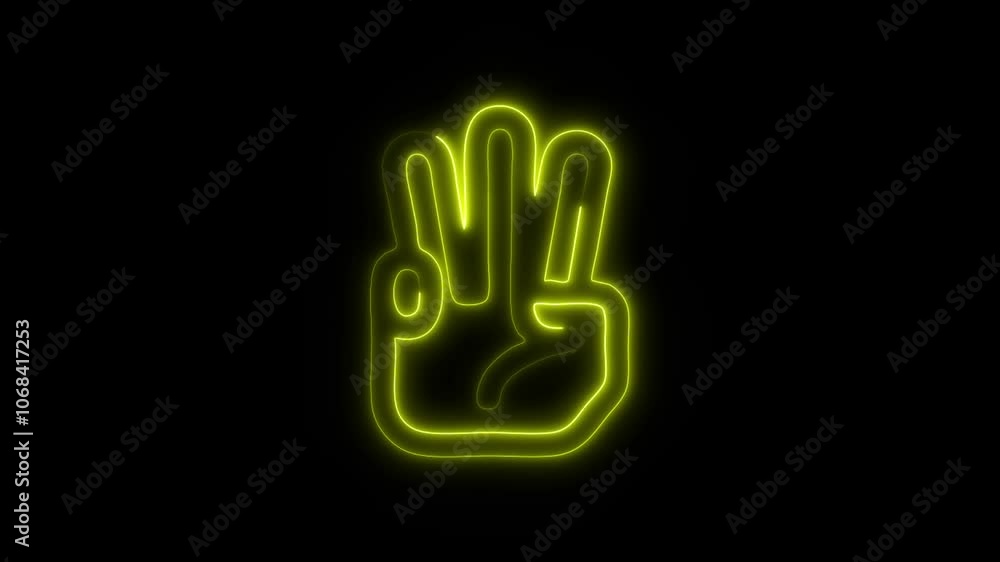 Glowing Three Fingers Icon and Symbol in HD Video Neon Animation on Black Background Glowing Three Fingers Icon and Symbol in HD Video Neon Animation on Black Background