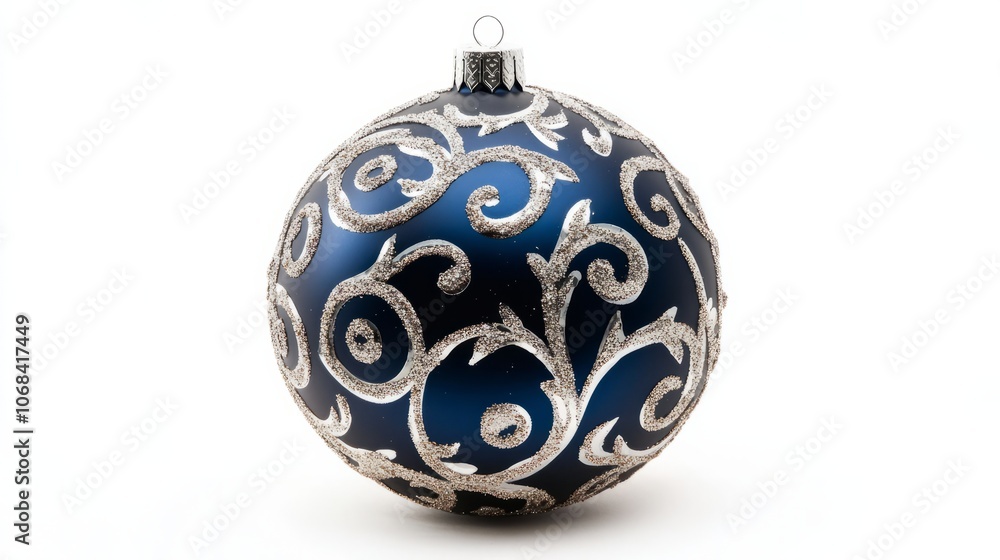 dark blue christmas tree ball with pattern isolated on white dark blue christmas tree ball with pattern isolated on white