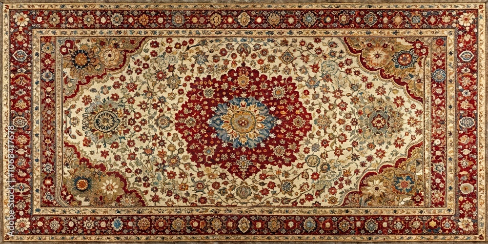 Overhead view of intricate Persian carpet design , traditional, vintage, oriental, rug, texture, pattern, handmade, decor Overhead view of intricate Persian carpet design , traditional, vintage, oriental, rug, texture, pattern, handmade, decor