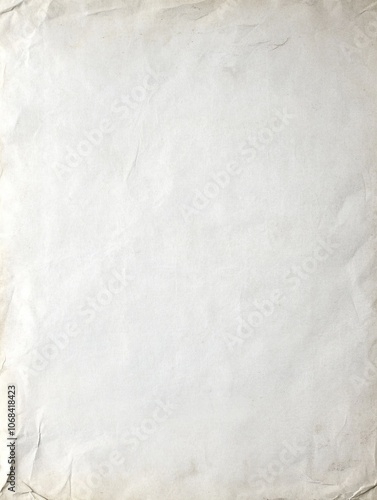 Blank white paper texture background with soft creases and subtle folds, lightly worn edges for an aged, vintage feel 