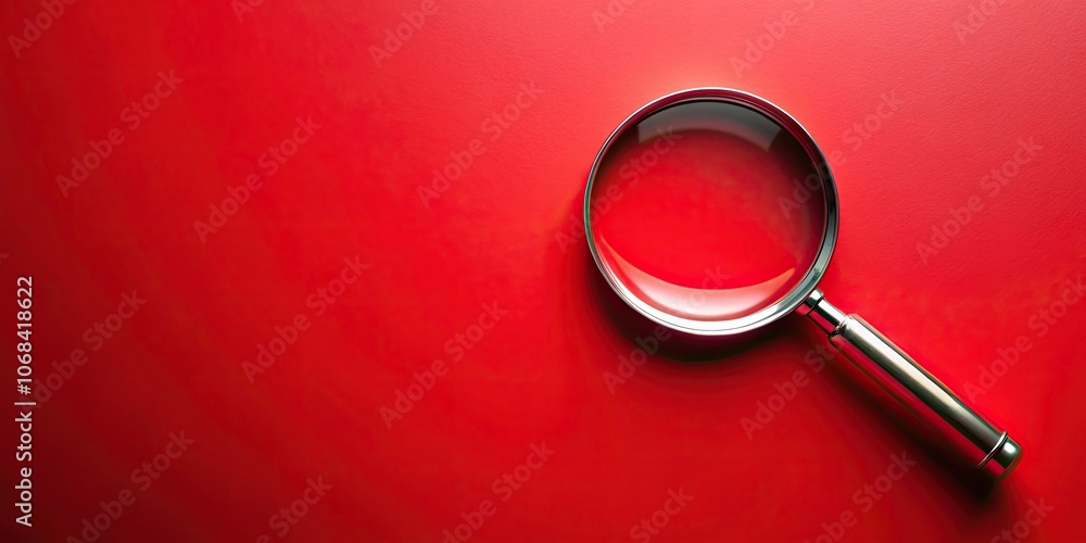 Magnifying glass in the lower corner on a red background, magnifying glass, red, background, search, investigate, zoom Magnifying glass in the lower corner on a red background, magnifying glass, red, background, search, investigate, zoom