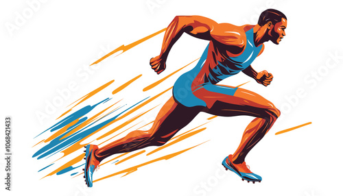 Energetic Sprinter in Motion - Flat Vector Illustration of Athletic Power and Speed