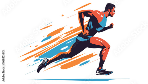 Powerful Running Athlete Illustration - Male Sprinter in Action, Flat Vector Art