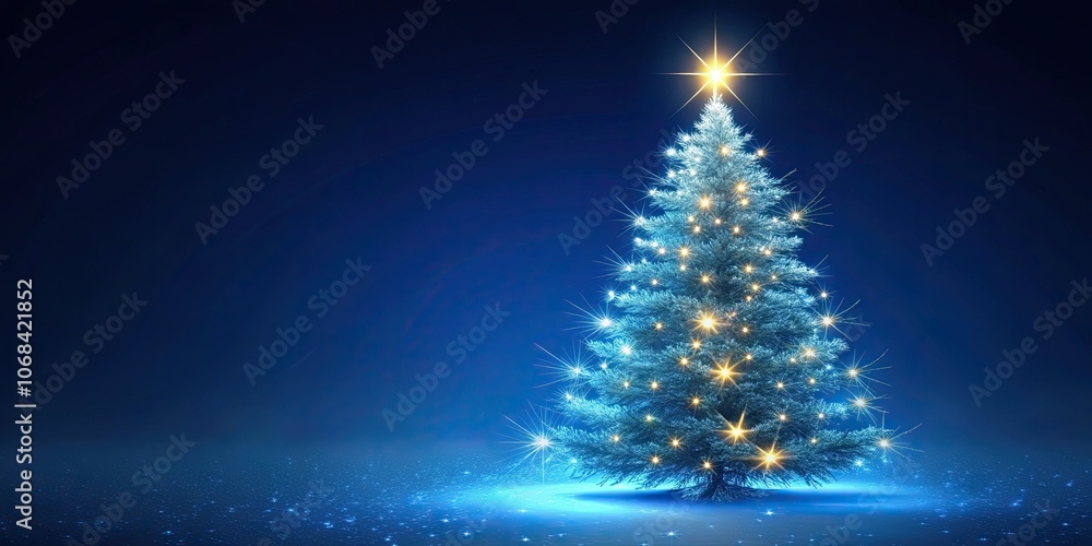 Glowing Christmas spruce tree on dark blue background, festive, holiday, illuminated, glowing, spruce, tree Glowing Christmas spruce tree on dark blue background, festive, holiday, illuminated, glowing, spruce, tree