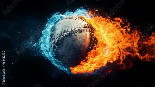 Wallpaper Mural A baseball is surrounded by fire and water. The fire is orange and the water is blue Torontodigital.ca