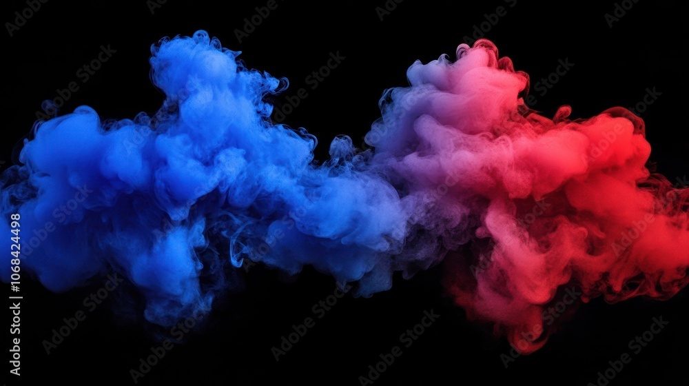 Abstract blue and red smoke clouds on a black background. Abstract blue and red smoke clouds on a black background.