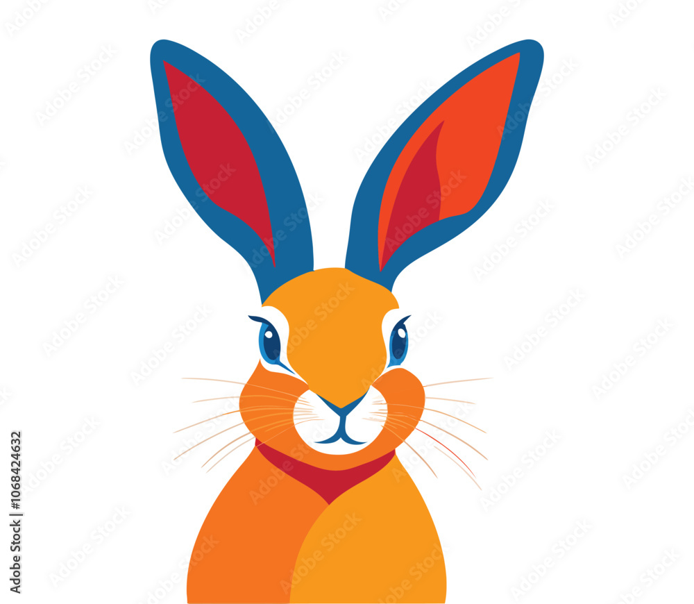 Fototapeta premium Bold Abstract Rabbit Illustration in Red, Blue, and Orange for Modern Art Decor