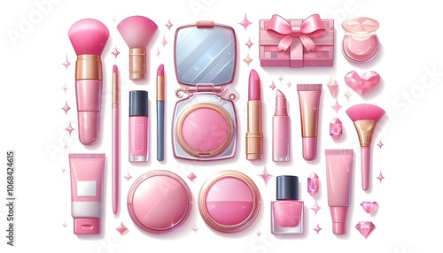 PNG pink cosmetic element set, transparent background