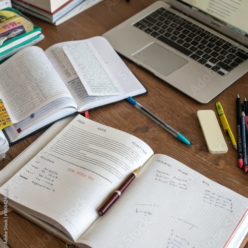 Scholarly Necessities: A Detailed Study of Educational Materials Arranged on a Student's Desk