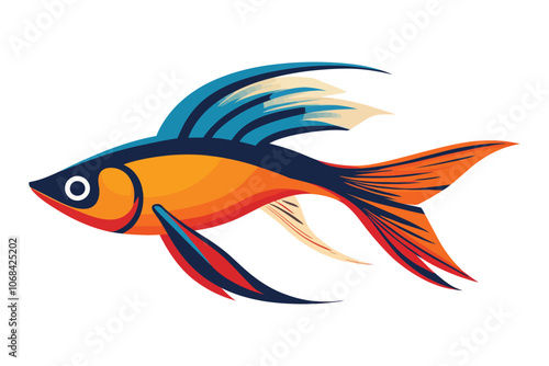 Flat Vector Illustration of an Exotic Fish with Bold Colors and Streamlined Design