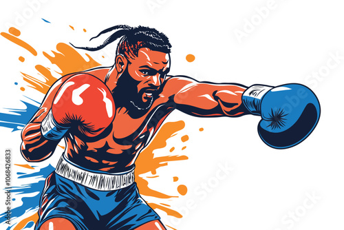 Powerful Boxer in Action Pose Capturing Energy, Strength, and Dynamic Movement