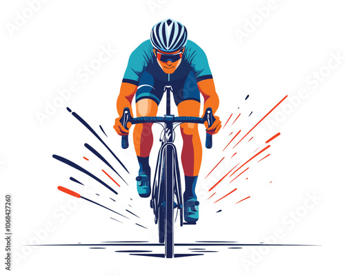 Focused Male Cyclist in Action, Dynamic Front View Flat Vector for Racing Enthusiasts