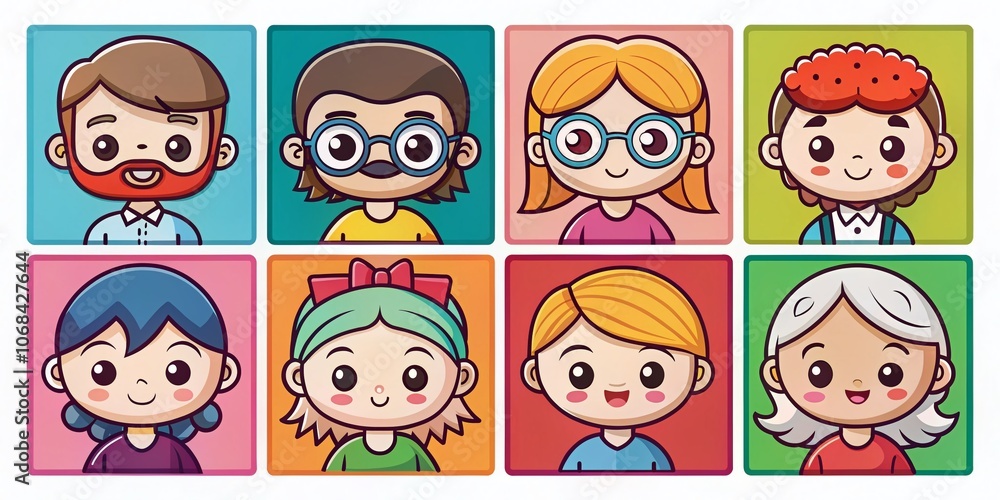 Square Portraits of Diverse Characters in Minimal Abstract Style - Cute and Funny Cartoon Avatars for Icons and Templates in Vector Format Square Portraits of Diverse Characters in Minimal Abstract Style - Cute and Funny Cartoon Avatars for Icons and Templates in Vector Format