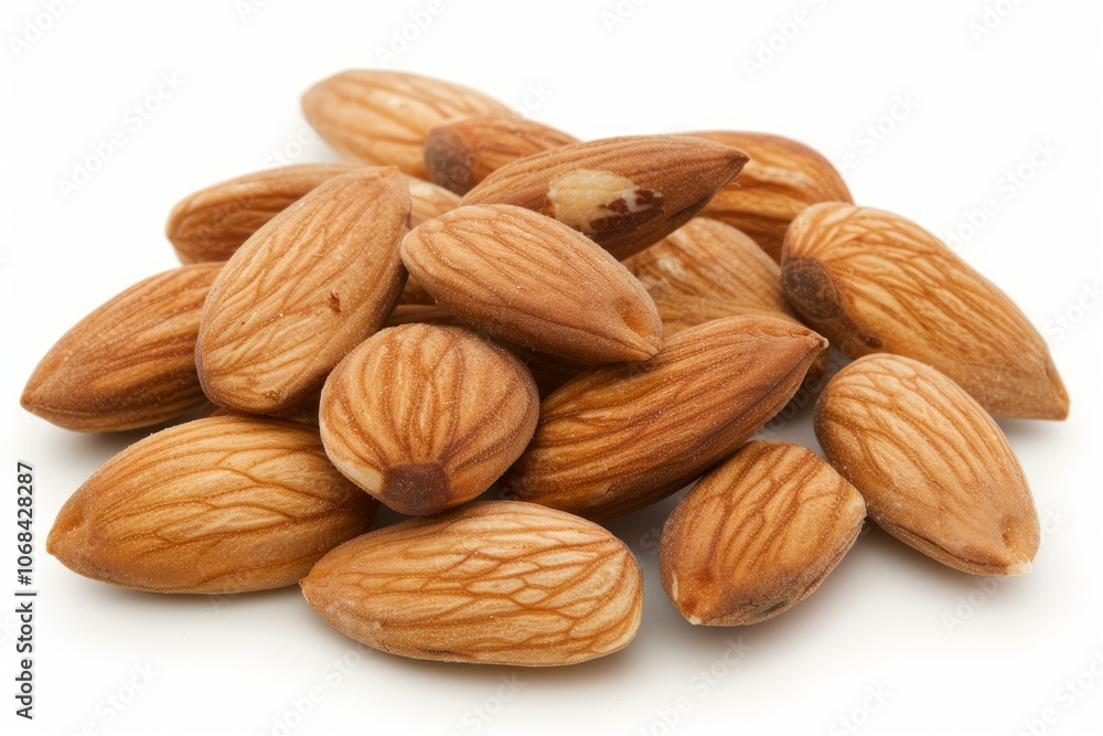 Several almonds are piled on top of each other, creating a small mound of the healthy nuts Several almonds are piled on top of each other, creating a small mound of the healthy nuts