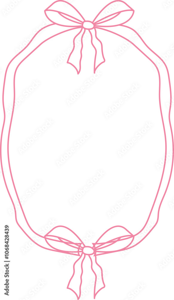 Coquette pink frame ribbon lace bow, pink wavy border y2k retro Aesthetic feminine decor. Ruffled ribbon. Doodle hand drawn