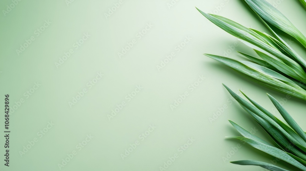 Green onion leaves arranged on a light green background, captured from a top view angle, create a fresh and vibrant composition ideal for culinary themes. Photo offers ample copy space. Green onion leaves arranged on a light green background, captured from a top view angle, create a fresh and vibrant composition ideal for culinary themes. Photo offers ample copy space.