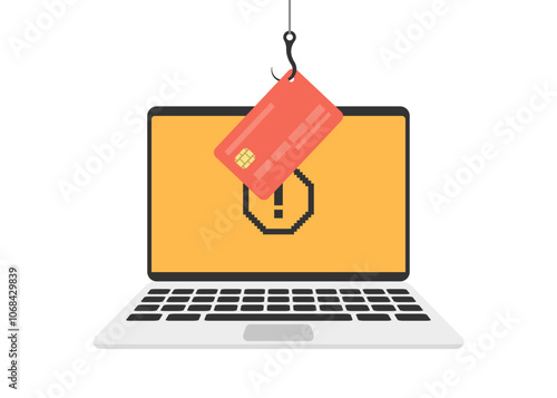 Phishing bank card and personal data concept. Hacking credit card detail. Cyberspace vector illustration