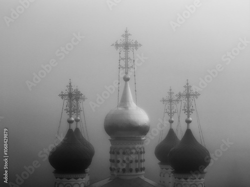 The St. John the baptist Cathedral St. Nicholas Cathedral in the fog 