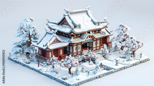 Wallpaper Mural Temple winter isometric Cartoon 3D Torontodigital.ca