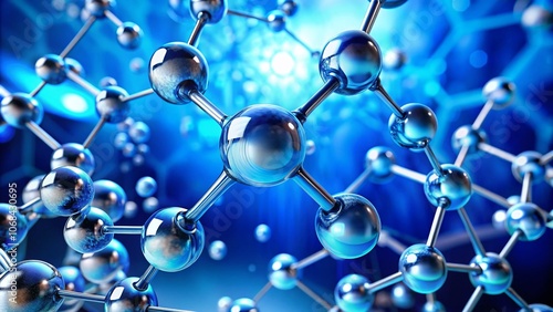 Stunning Architectural Photography of a Hydrogen Molecule Set Against a Vibrant Blue Background, Perfect for Science and Chemistry Themes, Showcasing Molecular Structures and Concepts