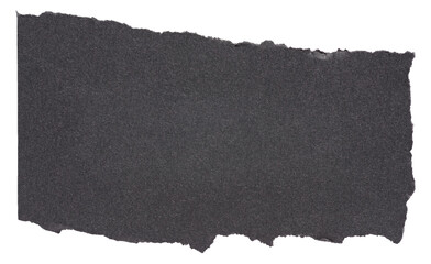 Isolated cut out torn piece of blank black paper note cardboard with texture and copy space for text, transparent png background design element