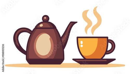 Simple Teapot and Steaming Cup Illustration, Perfect for Tea and Coffee Themes