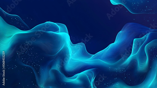 Podcast cover background design with abstract sound wave motifs in dark blue and bright cyan, perfect for music or audio-related content