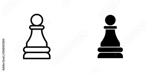 Chess pawn icon set. outlined and solid filled versions.