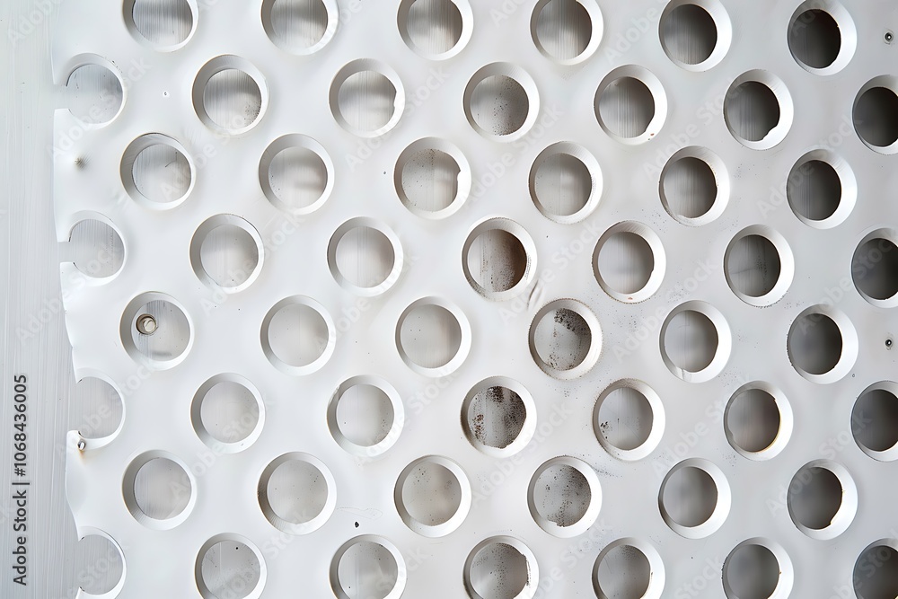 White metal plate with many small circular holes White metal plate with many small circular holes