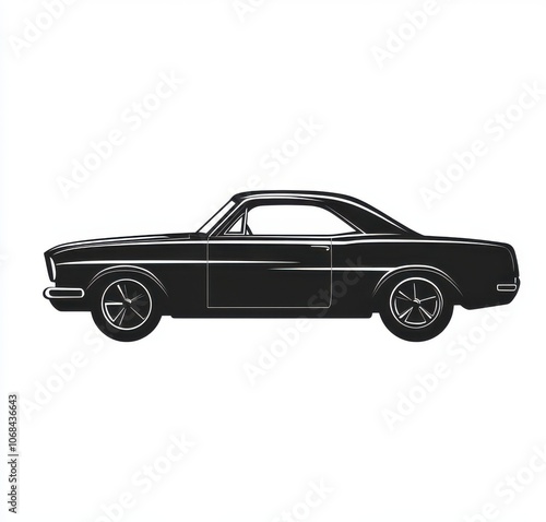 A black car with a white background. The car is a classic and has a vintage feel to it